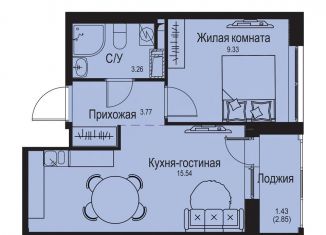 Однокомнатная квартира на продажу, 33.3 м2, деревня Новосергиевка