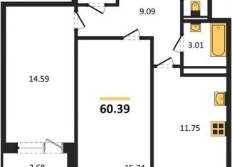 Продам двухкомнатную квартиру, 60.4 м2, Воронежская область