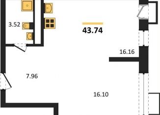 1-комнатная квартира на продажу, 43.7 м2, Воронеж, набережная Чуева, 7, Железнодорожный район