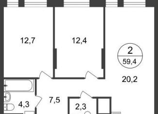 Продам 2-ком. квартиру, 59.4 м2, Московский, 11-я фаза, к3