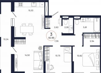 Продаю 3-комнатную квартиру, 82.9 м2, Тюменская область