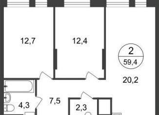 Продажа 2-комнатной квартиры, 59.4 м2, Московский, 11-я фаза, к3