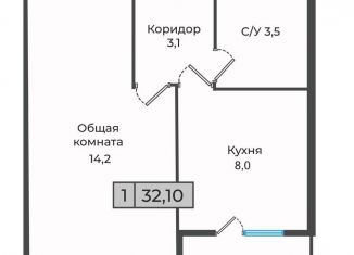 Продаю 1-ком. квартиру, 32.1 м2, Ставропольский край