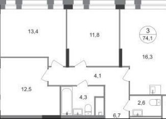 Продам 3-комнатную квартиру, 74.1 м2, Москва