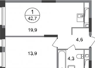 Продается 1-комнатная квартира, 42.7 м2, Московский