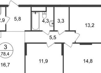 Продажа 3-комнатной квартиры, 78.4 м2, Московский, 11-я фаза, к3