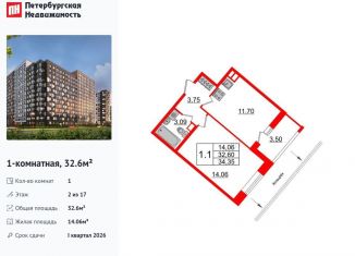 Продажа 1-комнатной квартиры, 32.6 м2, Санкт-Петербург, Невский район