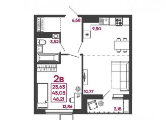 2-комнатная квартира на продажу, 46.2 м2, Пенза, улица Измайлова, 41В