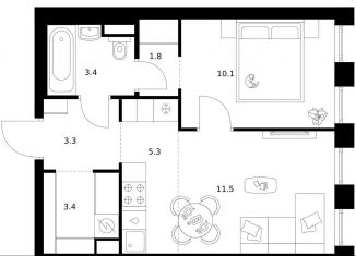 Продам 1-комнатную квартиру, 38.8 м2, Москва, район Москворечье-Сабурово, жилой комплекс Москворечье, 1.3