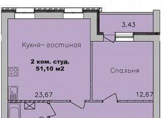 1-комнатная квартира на продажу, 51.1 м2, Новосибирск, улица Романтиков, 26