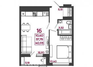 1-ком. квартира на продажу, 40.9 м2, Пензенская область, улица Измайлова, 41В