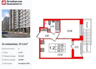 Продажа 1-ком. квартиры, 33.1 м2, Санкт-Петербург, метро Проспект Ветеранов, Кубинская улица, 78к2