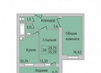 Продается 2-комнатная квартира, 55.6 м2, Новосибирск