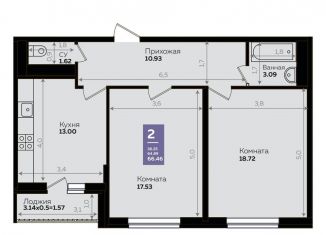 Продажа 2-ком. квартиры, 65 м2, Краснодар, Константиновская улица, 5, микрорайон Плодородный-2