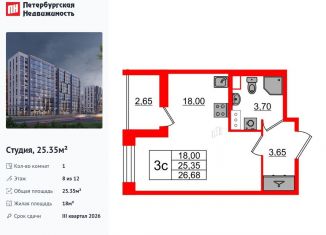 Продается квартира студия, 25.4 м2, Санкт-Петербург, метро Проспект Просвещения