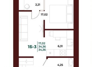 Продажа 1-комнатной квартиры, 34.4 м2, Пенза, проспект Строителей, 21Ак1