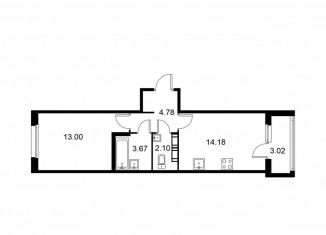 Продажа 1-комнатной квартиры, 39.2 м2, Колпино