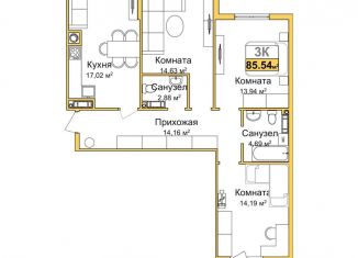 3-комнатная квартира на продажу, 83.5 м2, Симферополь