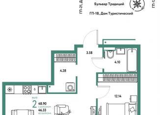 Продам двухкомнатную квартиру, 48.9 м2, Тюмень, Калининский округ