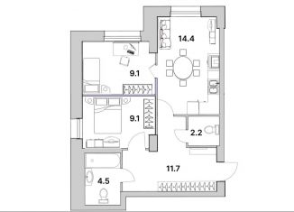 Продается 2-ком. квартира, 51 м2, Санкт-Петербург, улица Кустодиева, 7к1