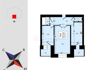 Продаю 2-ком. квартиру, 59.4 м2, Владимирская область, улица Лакина, 2Г