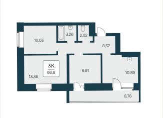 Продажа 3-комнатной квартиры, 66.6 м2, Новосибирск