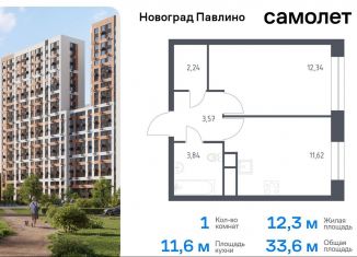 1-комнатная квартира на продажу, 33.6 м2, Московская область, жилой квартал Новоград Павлино, к8