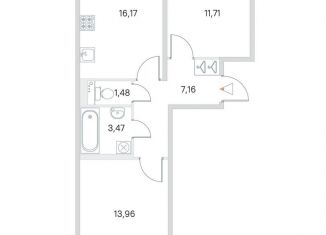 Продается 2-комнатная квартира, 55.5 м2, посёлок Стрельна