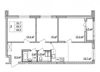 Продаю 3-комнатную квартиру, 66.8 м2, Нижегородская область, жилой комплекс Новая Кузнечиха, 13