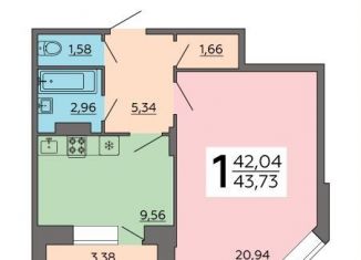 Продаю однокомнатную квартиру, 43.7 м2, Воронежская область