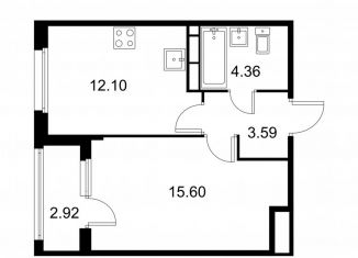 Продам 1-комнатную квартиру, 37.1 м2, Колпино