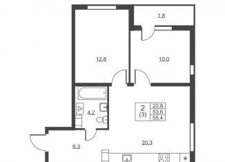 Продажа 2-ком. квартиры, 55.4 м2, городской посёлок имени Свердлова