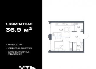 Продам 1-комнатную квартиру, 36.9 м2, Москва, метро Печатники