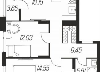 Продается двухкомнатная квартира, 66.3 м2, Тула