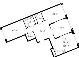 Продается 3-ком. квартира, 79.9 м2, деревня Рассказовка, деревня Рассказовка, 1