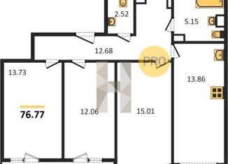 3-комнатная квартира на продажу, 76.8 м2, Ростов-на-Дону, Красноармейская улица, 157В/83с3, ЖК Рубин