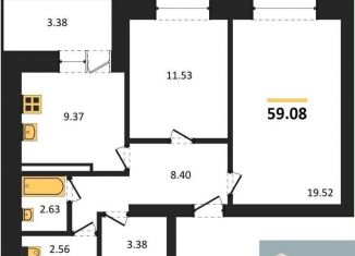 Продается 2-комнатная квартира, 59.1 м2, Воронеж, Советский район, улица Курчатова, 26Б