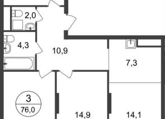 Продаю трехкомнатную квартиру, 76 м2, Москва, 11-я фаза, к3