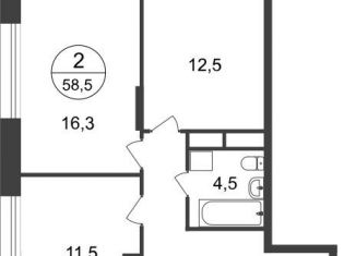 2-ком. квартира на продажу, 58.5 м2, Москва, 11-я фаза, к3