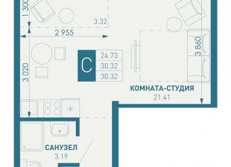 Продам квартиру студию, 42.8 м2, Краснодарский край