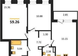 2-ком. квартира на продажу, 59.3 м2, Воронеж