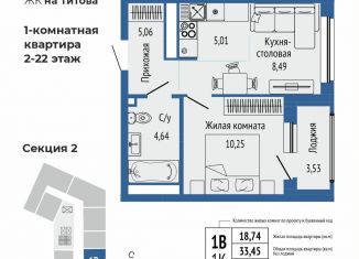 1-комнатная квартира на продажу, 37 м2, Екатеринбург, Чкаловский район