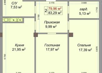 Продаю 2-комнатную квартиру, 83.3 м2, Нальчик, улица Героя России Т.М. Тамазова, 3