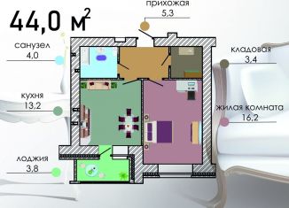 Продажа 1-комнатной квартиры, 44 м2, Воронеж, Путиловская улица, 19/1