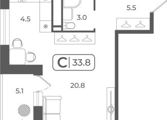 Квартира на продажу студия, 33.8 м2, Тюмень, Ленинский округ