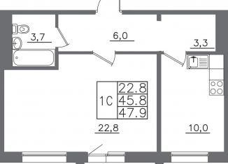 Продам 1-ком. квартиру, 47.9 м2, Иркутск