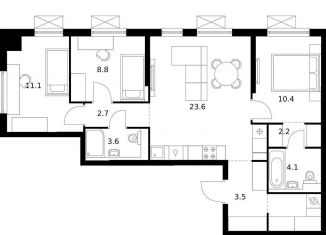 Продажа трехкомнатной квартиры, 74.8 м2, Екатеринбург, метро Ботаническая