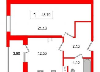 1-комнатная квартира на продажу, 48.7 м2, Санкт-Петербург, Парфёновская улица, 4, метро Фрунзенская