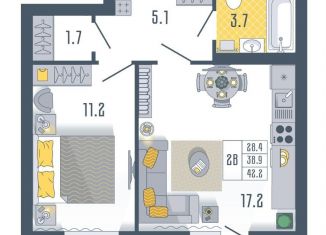 Продается 1-ком. квартира, 42.2 м2, Астраханская область, Моздокская улица, 40/1