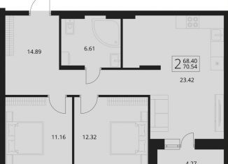 Продается 2-комнатная квартира, 70.3 м2, посёлок Путёвка, территория садоводческого общества Снежка, 1023